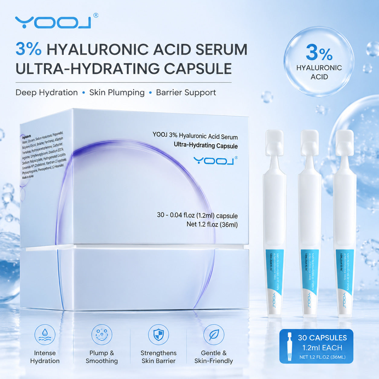 3% 4D Hyaluronic Acid Face Serum - Multi-Molecular Deep Hydrating Serum for Dry Skin & Fine Lines - GLOWUP