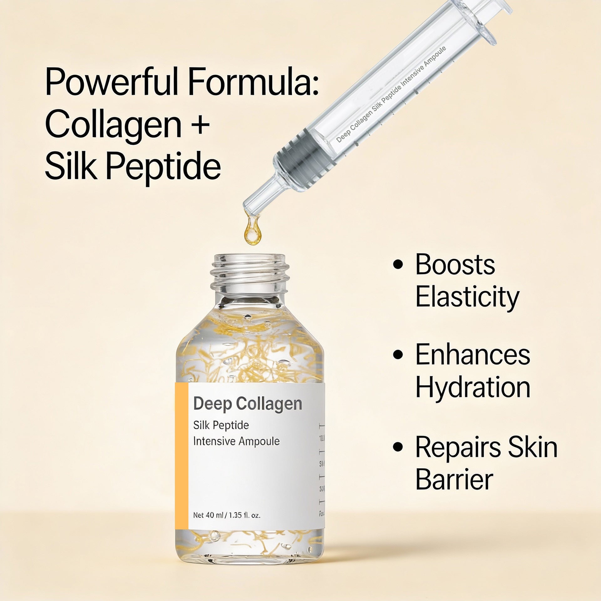 Deep Collagen & Silk Peptide Plumping Ampoule - 30 Peptide Matrix Anti-Aging Serum with Golden Silk Collagen - GLOWUP