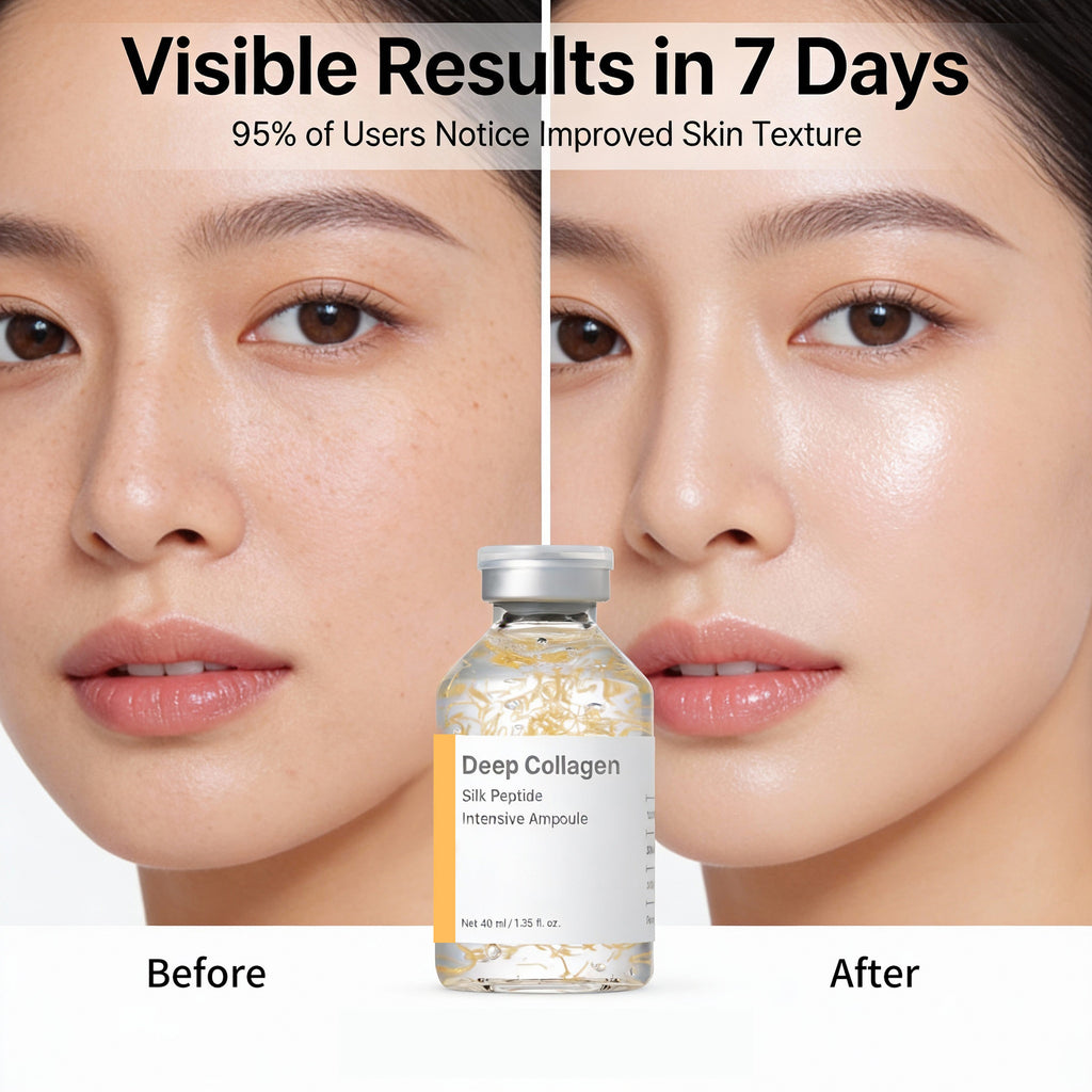 Deep Collagen & Silk Peptide Plumping Ampoule - 30 Peptide Matrix Anti-Aging Serum with Golden Silk Collagen - GLOWUP