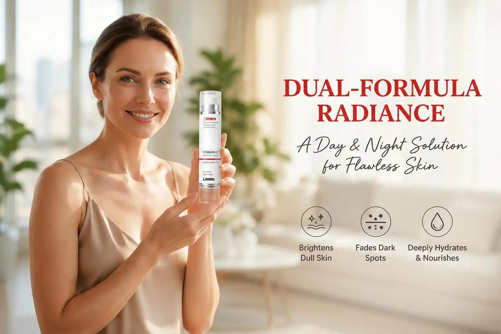 Advanced Vitamin C Brightening Complex Dual Chamber Niacinamide Serum Day Night Hydrating Face Care Moisturizer Skin Repair - GLOWUP