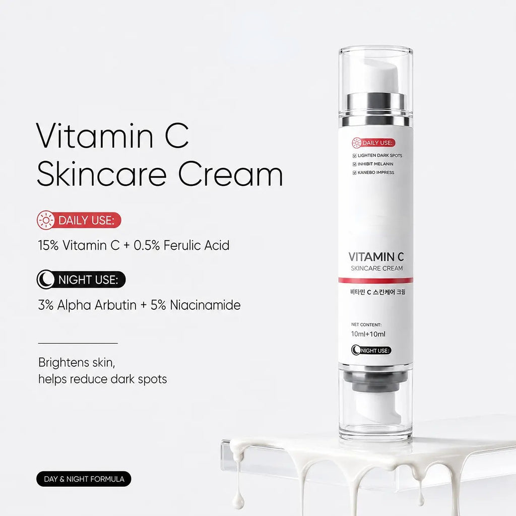 Advanced Vitamin C Brightening Complex Dual Chamber Niacinamide Serum Day Night Hydrating Face Care Moisturizer Skin Repair - GLOWUP