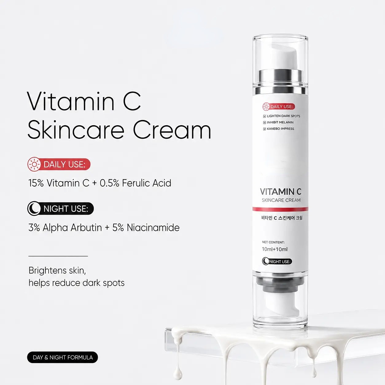 Advanced Vitamin C Brightening Complex Dual Chamber Niacinamide Serum Day Night Hydrating Face Care Moisturizer Skin Repair - GLOWUP