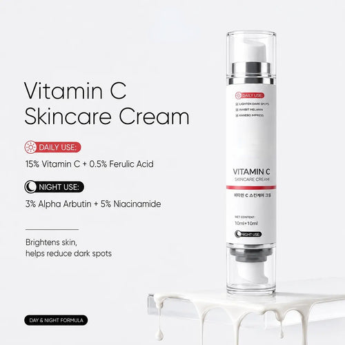 Advanced Vitamin C Brightening Complex Dual Chamber Niacinamide Serum Day Night Hydrating Face Care Moisturizer Skin Repair - GLOWUP