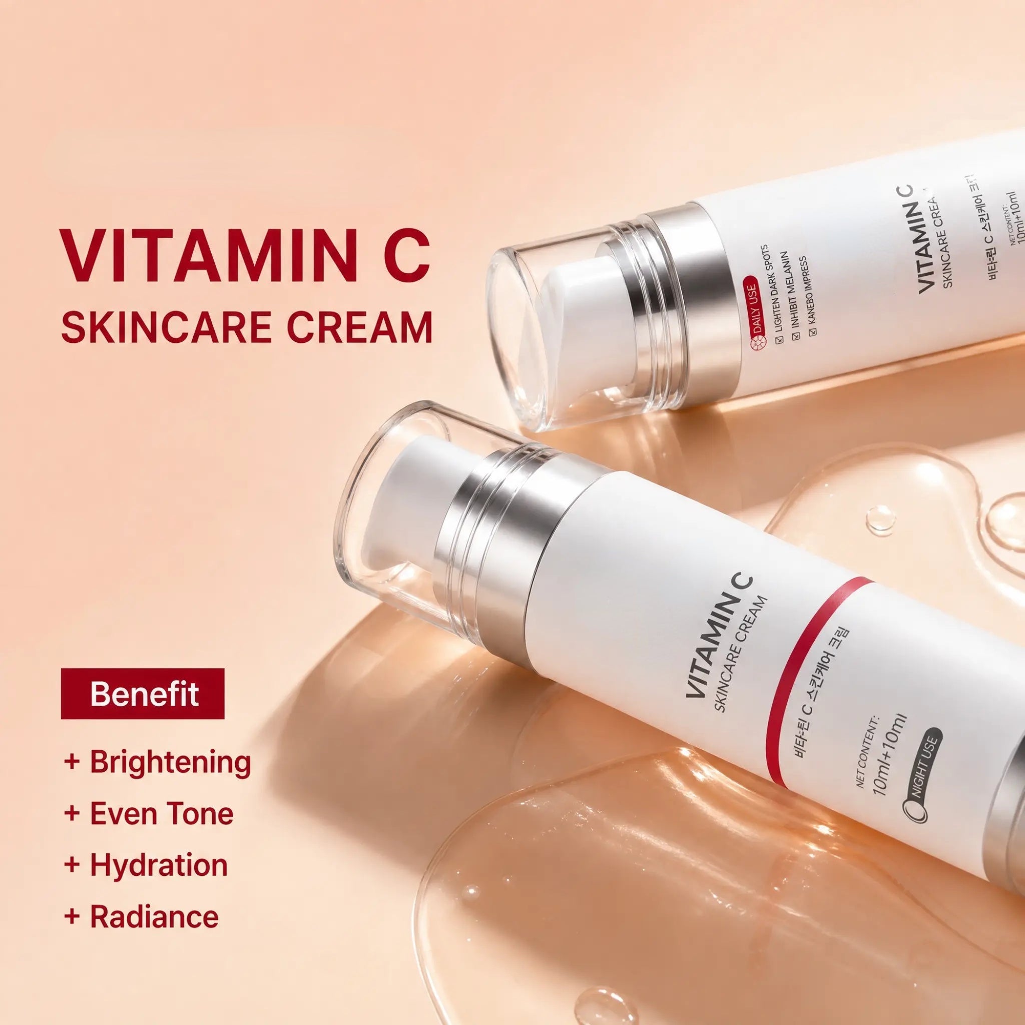 Advanced Vitamin C Brightening Complex Dual Chamber Niacinamide Serum Day Night Hydrating Face Care Moisturizer Skin Repair - GLOWUP