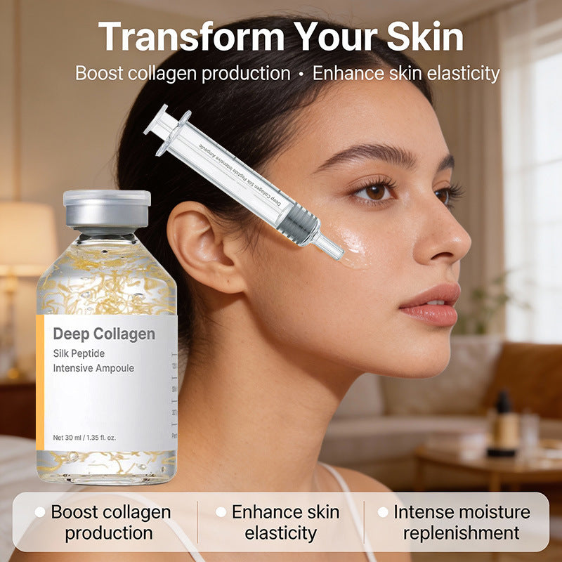 Deep Collagen & Silk Peptide Plumping Ampoule - 30 Peptide Matrix Anti-Aging Serum with Golden Silk Collagen - GLOWUP