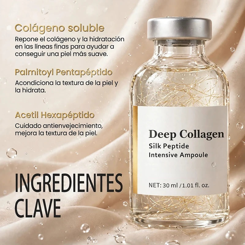Deep Collagen & Silk Peptide Plumping Ampoule - 30 Peptide Matrix Anti-Aging Serum with Golden Silk Collagen - GLOWUP