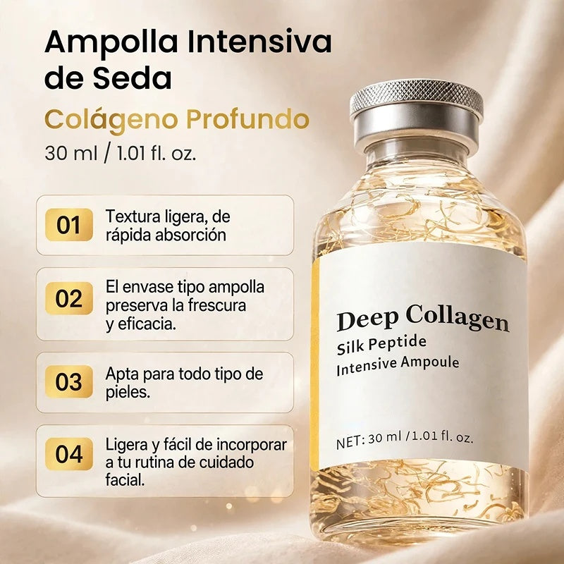 Deep Collagen & Silk Peptide Plumping Ampoule - 30 Peptide Matrix Anti-Aging Serum with Golden Silk Collagen - GLOWUP