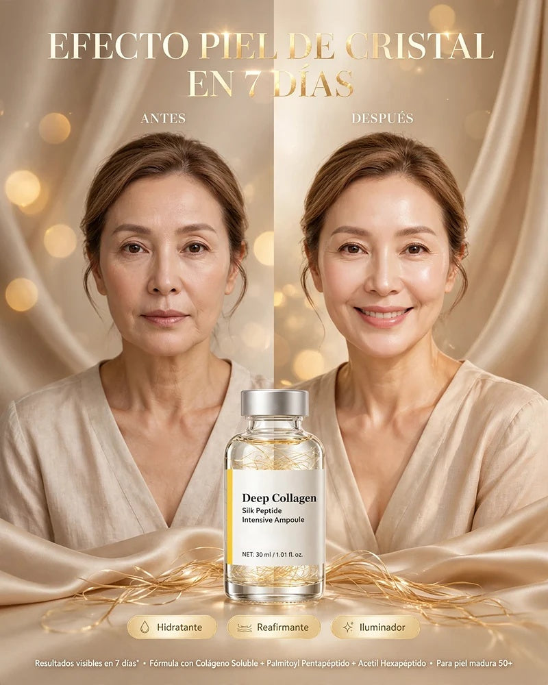 Deep Collagen & Silk Peptide Plumping Ampoule - 30 Peptide Matrix Anti-Aging Serum with Golden Silk Collagen - GLOWUP