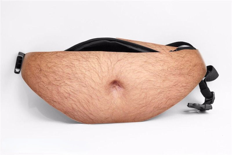 Funny Faux Belly Waist Bag for Men - Novelty Beer Belly Fanny Pack with Zipper Storage and Adjustable Belt