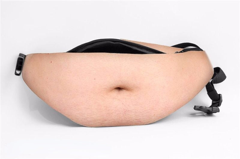 Funny Faux Belly Waist Bag for Men - Novelty Beer Belly Fanny Pack with Zipper Storage and Adjustable Belt
