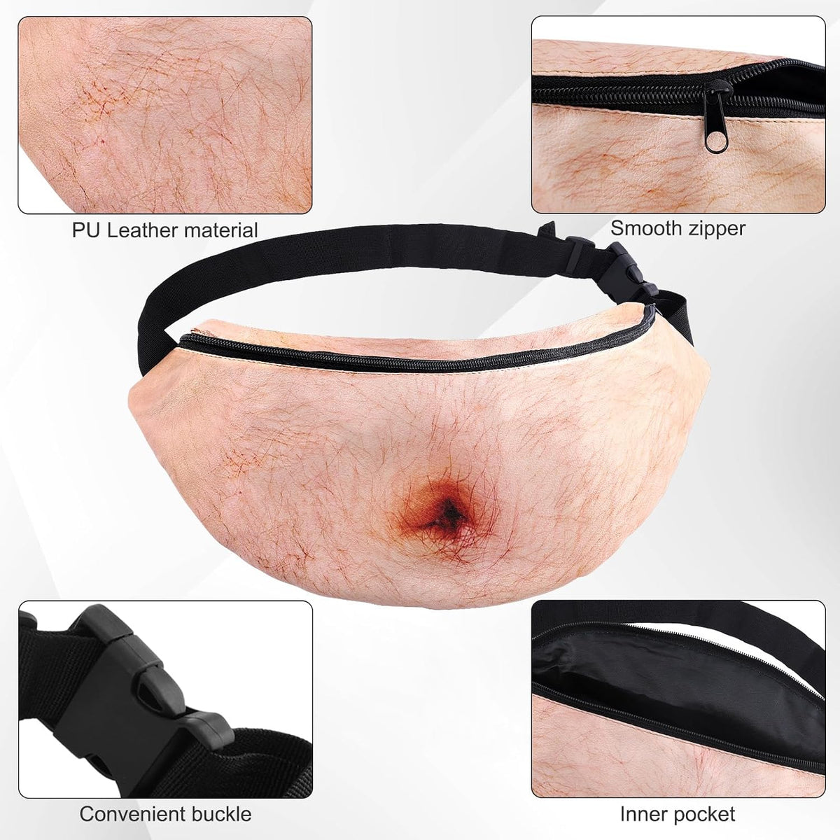 Funny Faux Belly Waist Bag for Men - Novelty Beer Belly Fanny Pack with Zipper Storage and Adjustable Belt