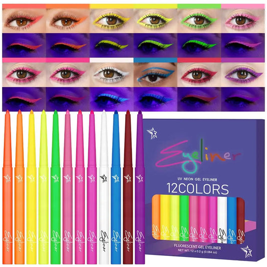 Electric Line: 12 Colors Neon UV Eyeliner Pencil Set - MYSTERYBOXS