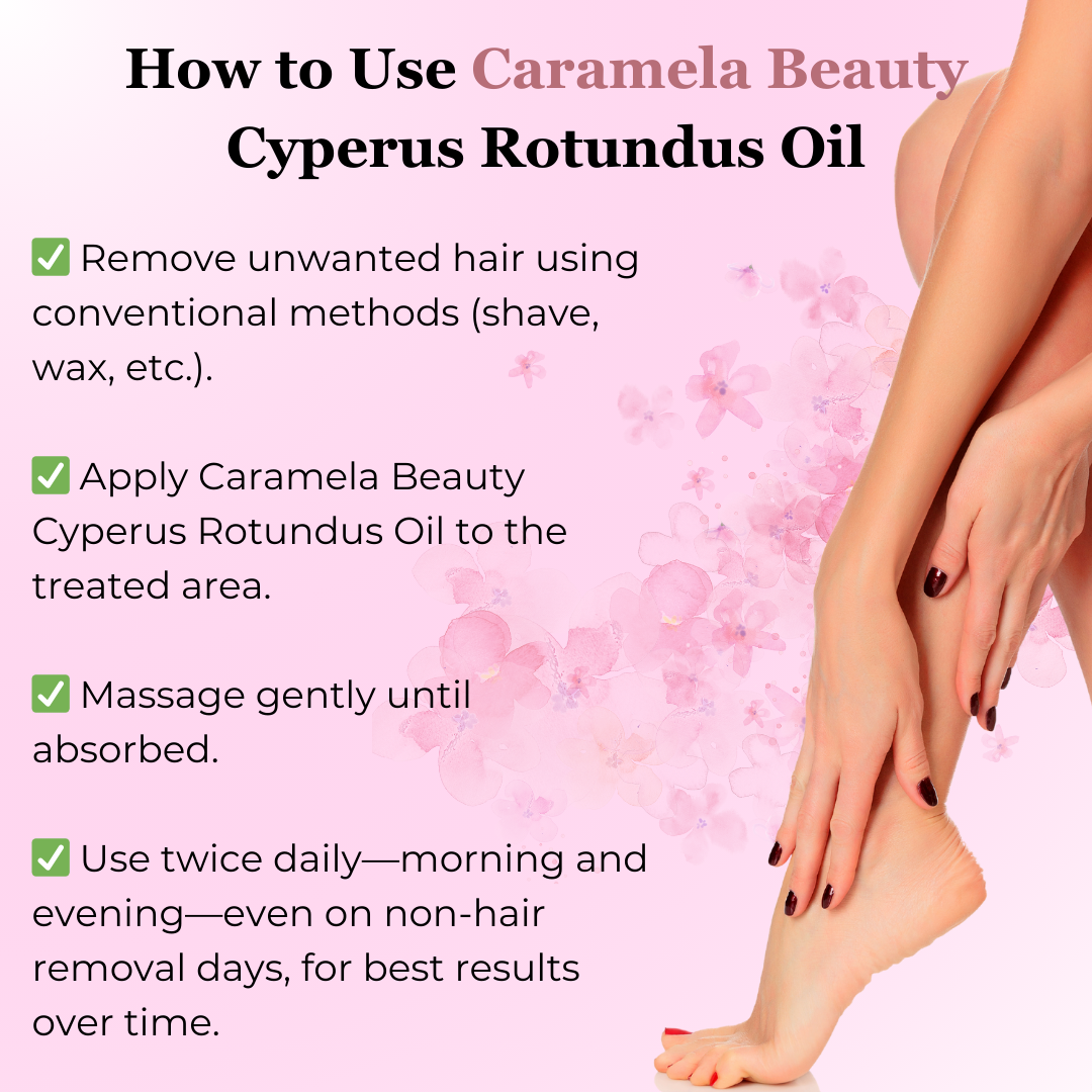 Natural Cyperus Rotundus Oil for Hair Removal - 60ml Growth Inhibitor for Face & Body - Pain-Free & Organic
