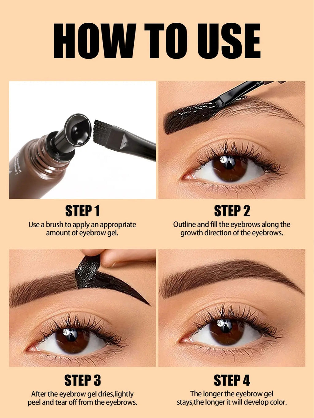 💧5-Color Tear-Off Brow Tint – Long-Lasting Waterproof Brow Gel