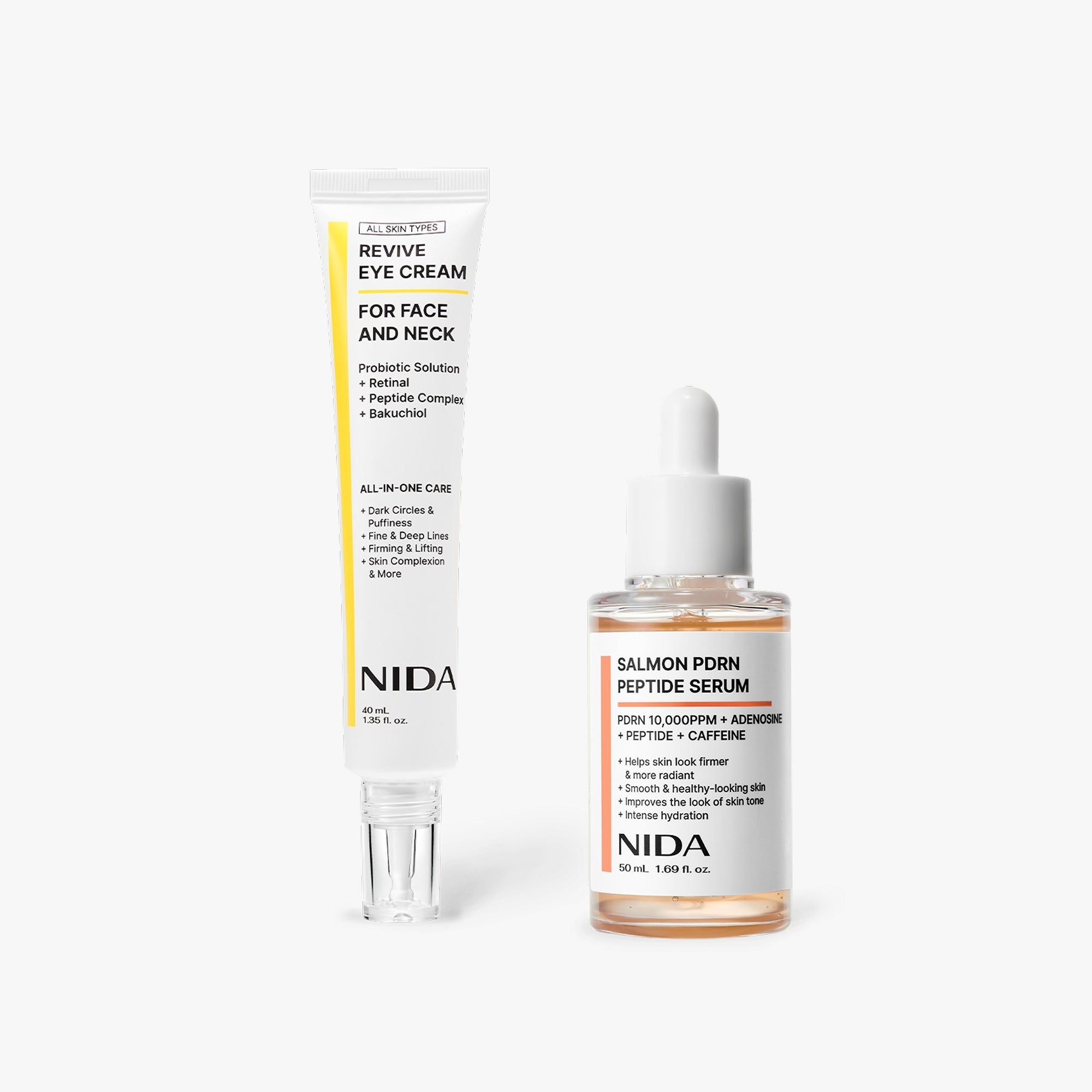 NIDA Advanced Skin Revival System - High-Potency Salmon PDRN & 6-Peptide Complex Duo - Professional Eye & Neck Lifting - GLOWUP