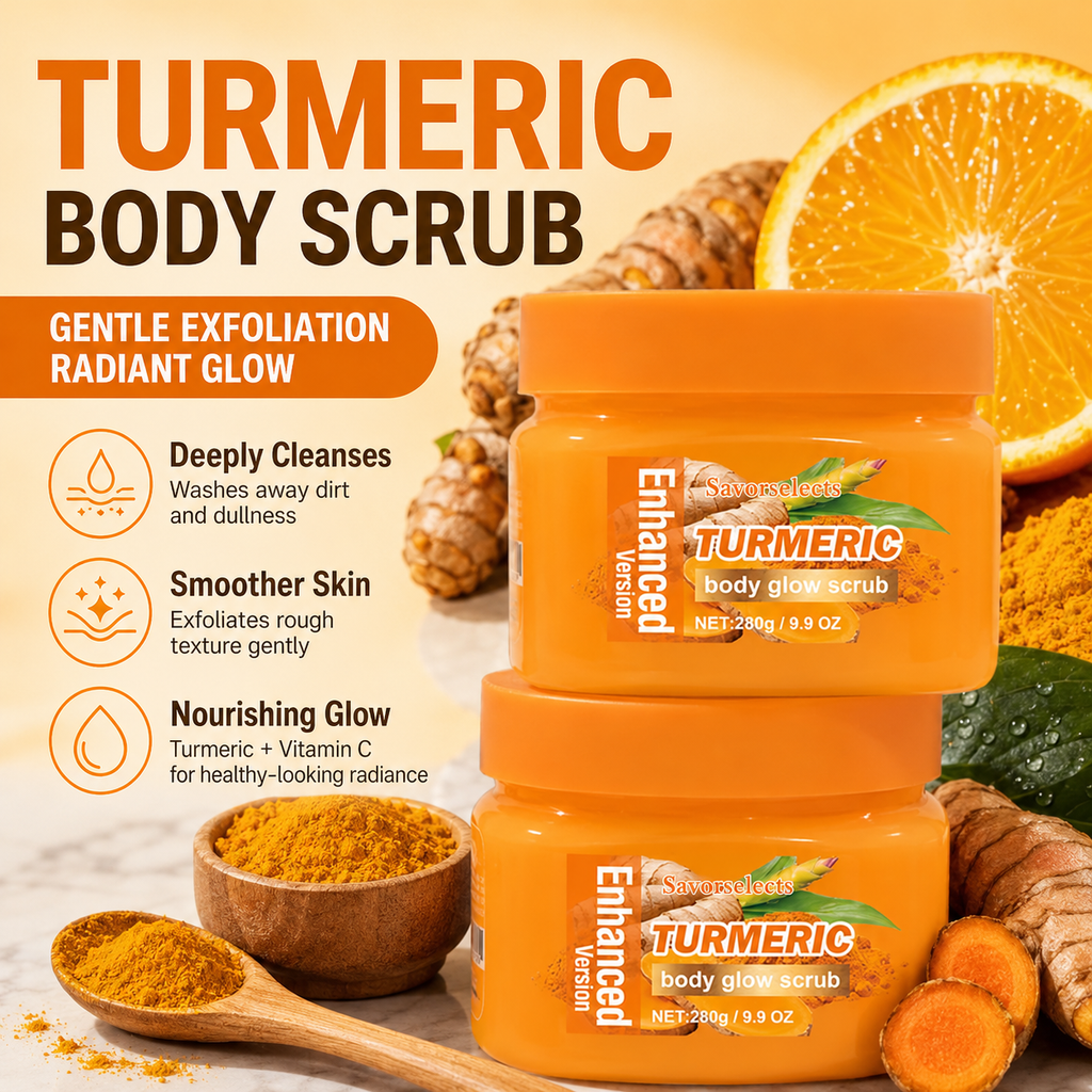 Turmeric Glow Body Scrub with Vitamin C - Brightening Exfoliator for Dull & Rough Skin - Natural Skin Polisher - GLOWUP