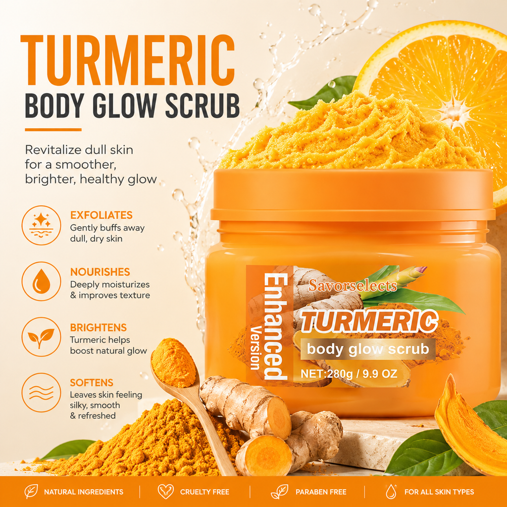Turmeric Glow Body Scrub with Vitamin C - Brightening Exfoliator for Dull & Rough Skin - Natural Skin Polisher - GLOWUP