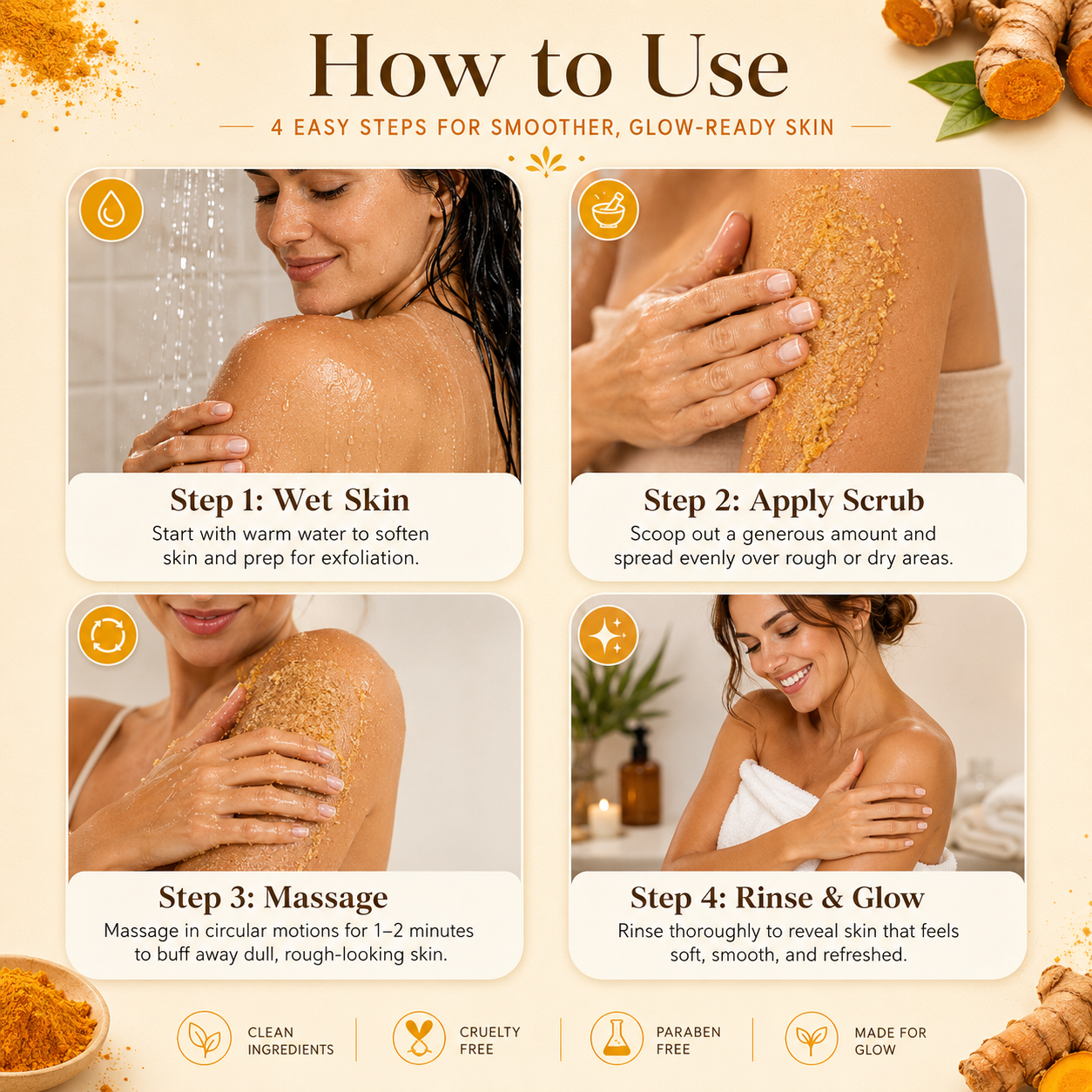Turmeric Glow Body Scrub with Vitamin C - Brightening Exfoliator for Dull & Rough Skin - Natural Skin Polisher - GLOWUP