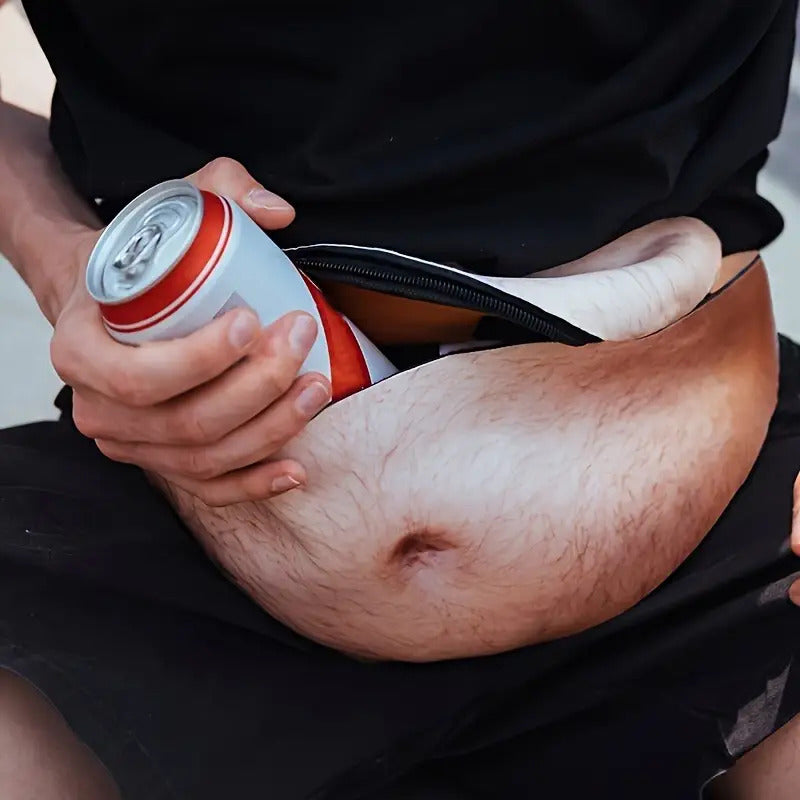 Funny Faux Belly Waist Bag for Men - Novelty Beer Belly Fanny Pack with Zipper Storage and Adjustable Belt