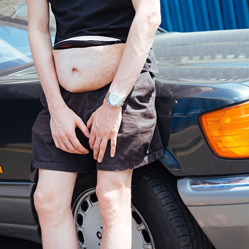 Funny Faux Belly Waist Bag for Men - Novelty Beer Belly Fanny Pack with Zipper Storage and Adjustable Belt